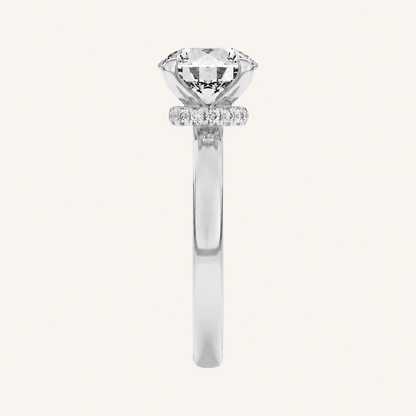 1CT Round Cut Lab Grown Diamond Hidden Halo Plain Shank Engagement Ring