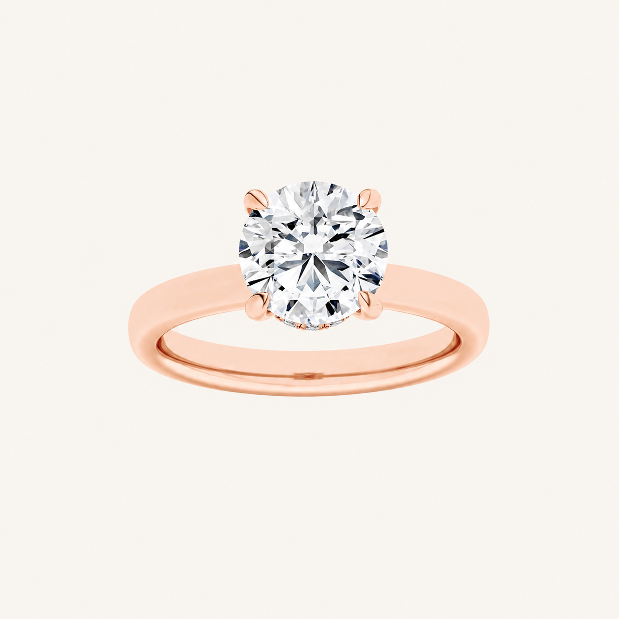 2CT Round Cut Lab Grown Diamond Hidden Halo Engagement Ring