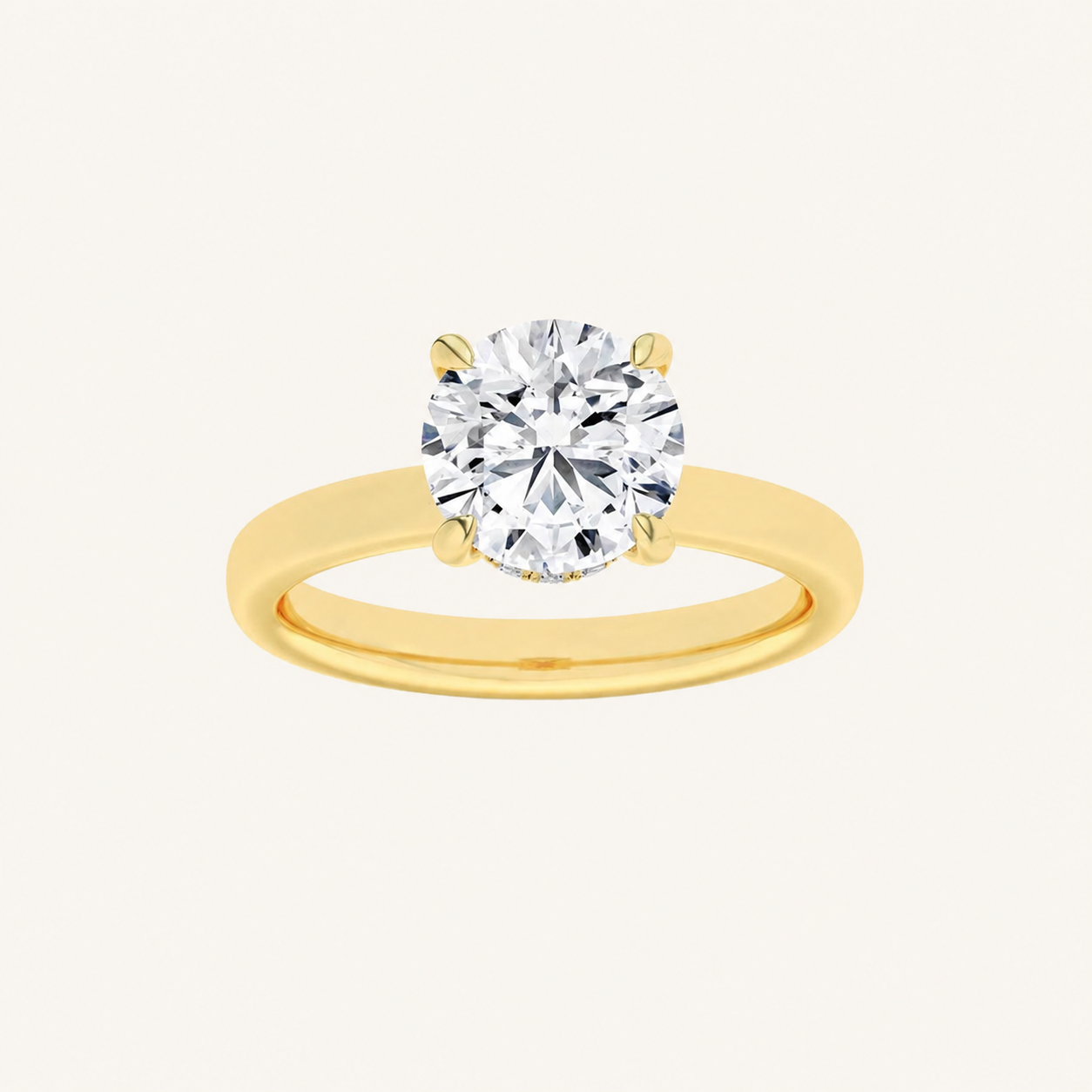 1CT Round Cut Lab Grown Diamond Hidden Halo Plain Shank Engagement Ring