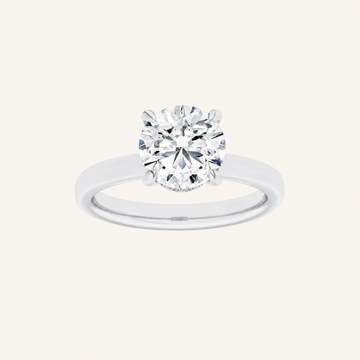 2CT Round Cut Lab Grown Diamond Hidden Halo Engagement Ring