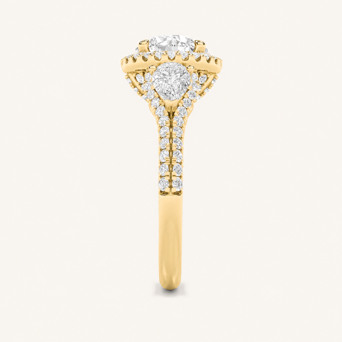 3CT Round Cut Lab Grown Diamond Three Stone Bold Accented Engagement Ring