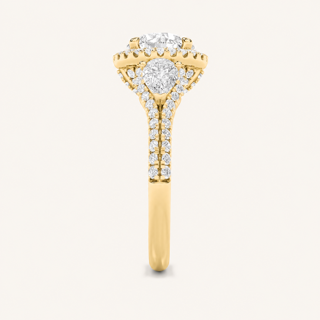 3CT Round Cut Lab Grown Diamond Three Stone Bold Accented Engagement Ring