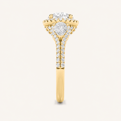 3CT Round Cut Lab Grown Diamond Three Stone Bold Accented Engagement Ring