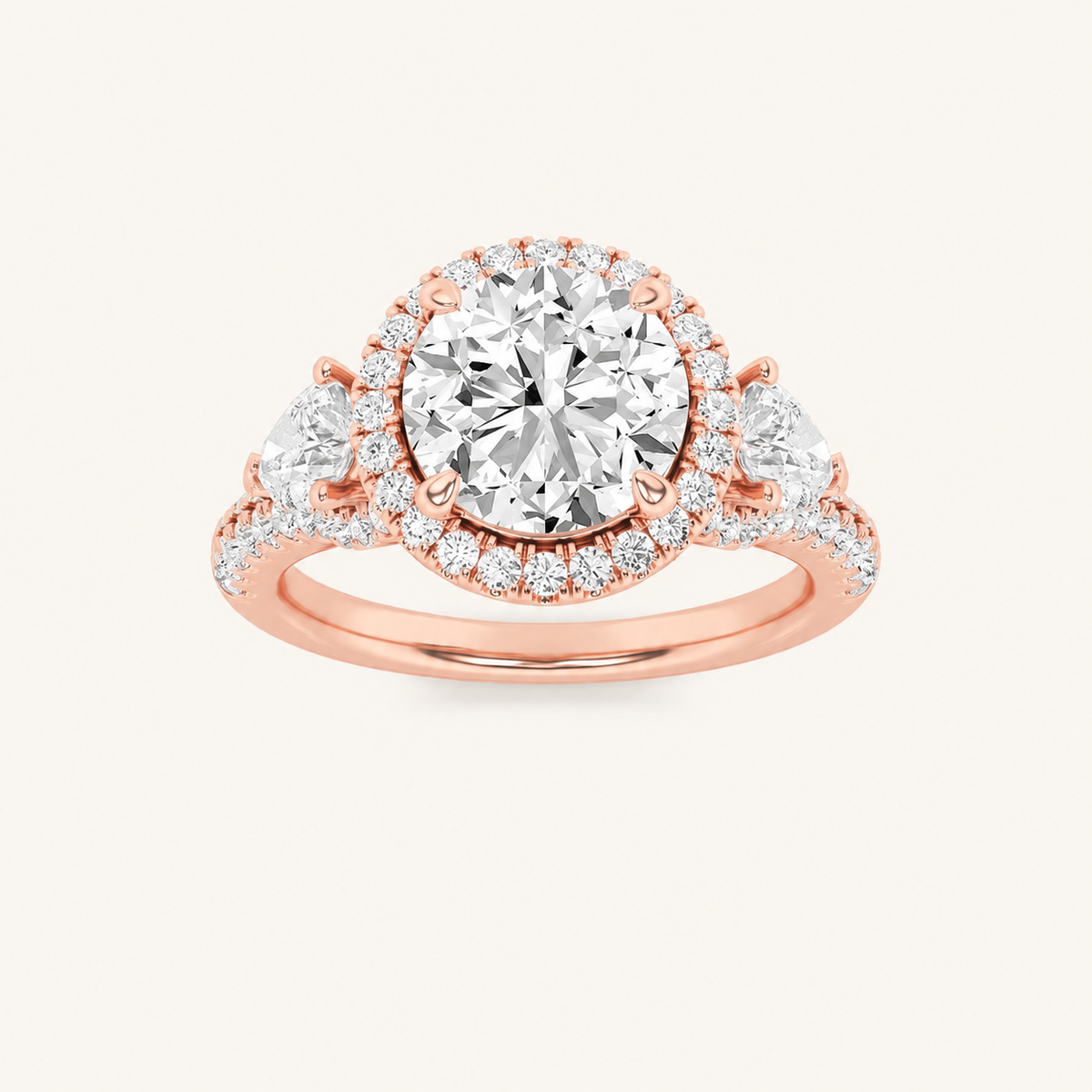3CT Round Cut Lab Grown Diamond Three Stone Bold Accented Engagement Ring