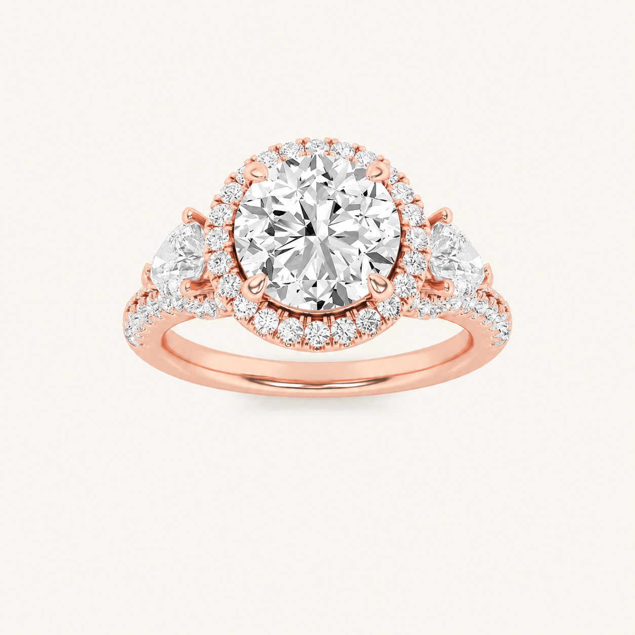 3CT Round Cut Lab Grown Diamond Three Stone Bold Accented Engagement Ring