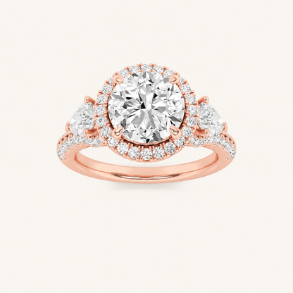 3CT Round Cut Lab Grown Diamond Three Stone Bold Accented Engagement Ring