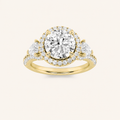 3CT Round Cut Lab Grown Diamond Three Stone Bold Accented Engagement Ring