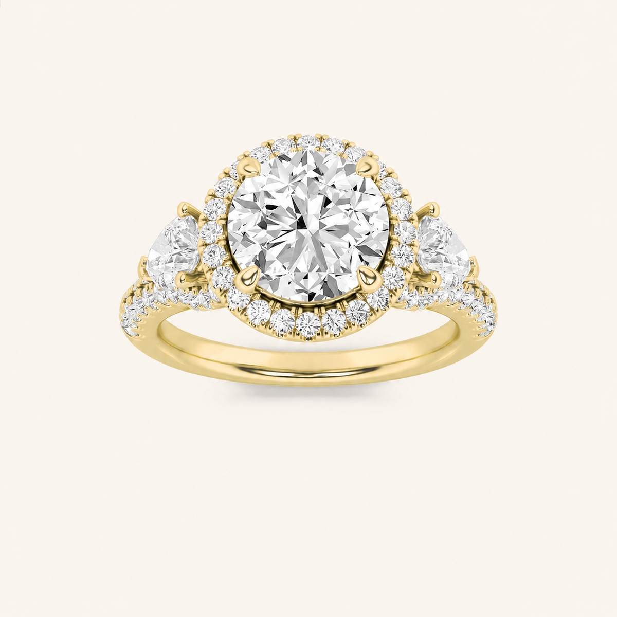 3CT Round Cut Lab Grown Diamond Three Stone Bold Accented Engagement Ring