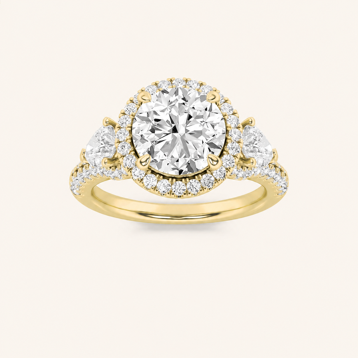 3CT Round Cut Lab Grown Diamond Three Stone Bold Accented Engagement Ring