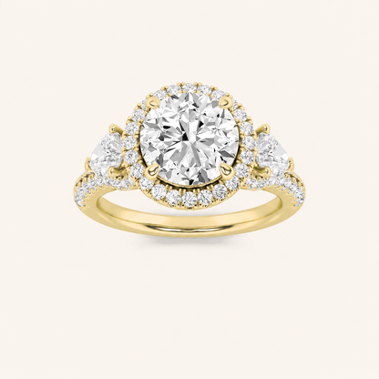 3CT Round Cut Lab Grown Diamond Three Stone Bold Accented Engagement Ring