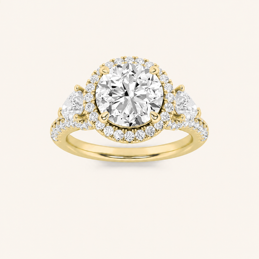 3CT Round Cut Lab Grown Diamond Three Stone Bold Accented Engagement Ring