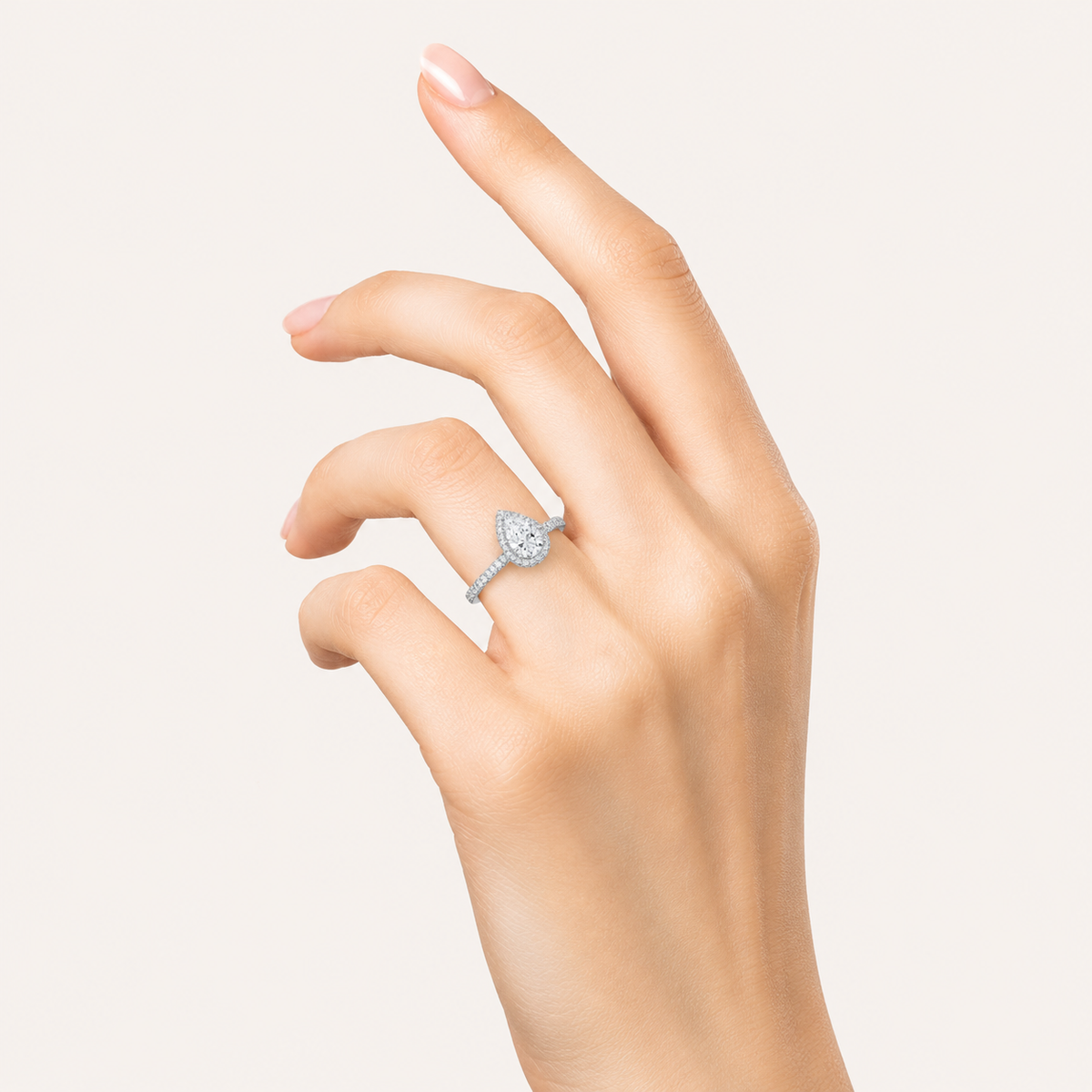 3CT Pear Cut Lab Grown Diamond Halo Accented Engagement Ring
