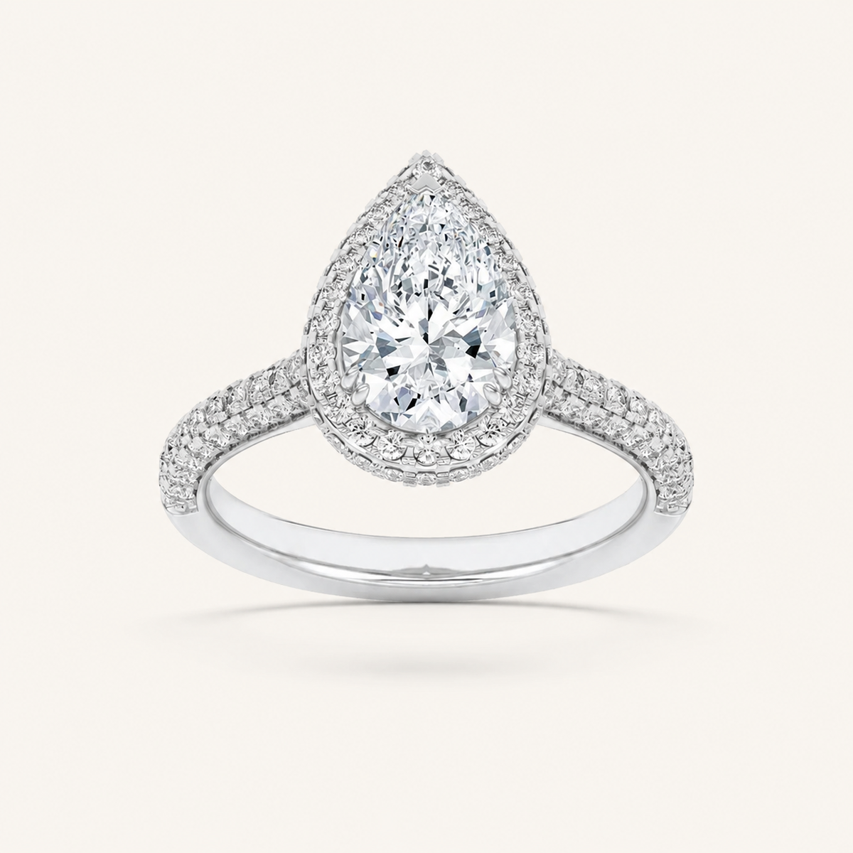 3CT Pear Cut Lab Grown Diamond Halo Accented Engagement Ring