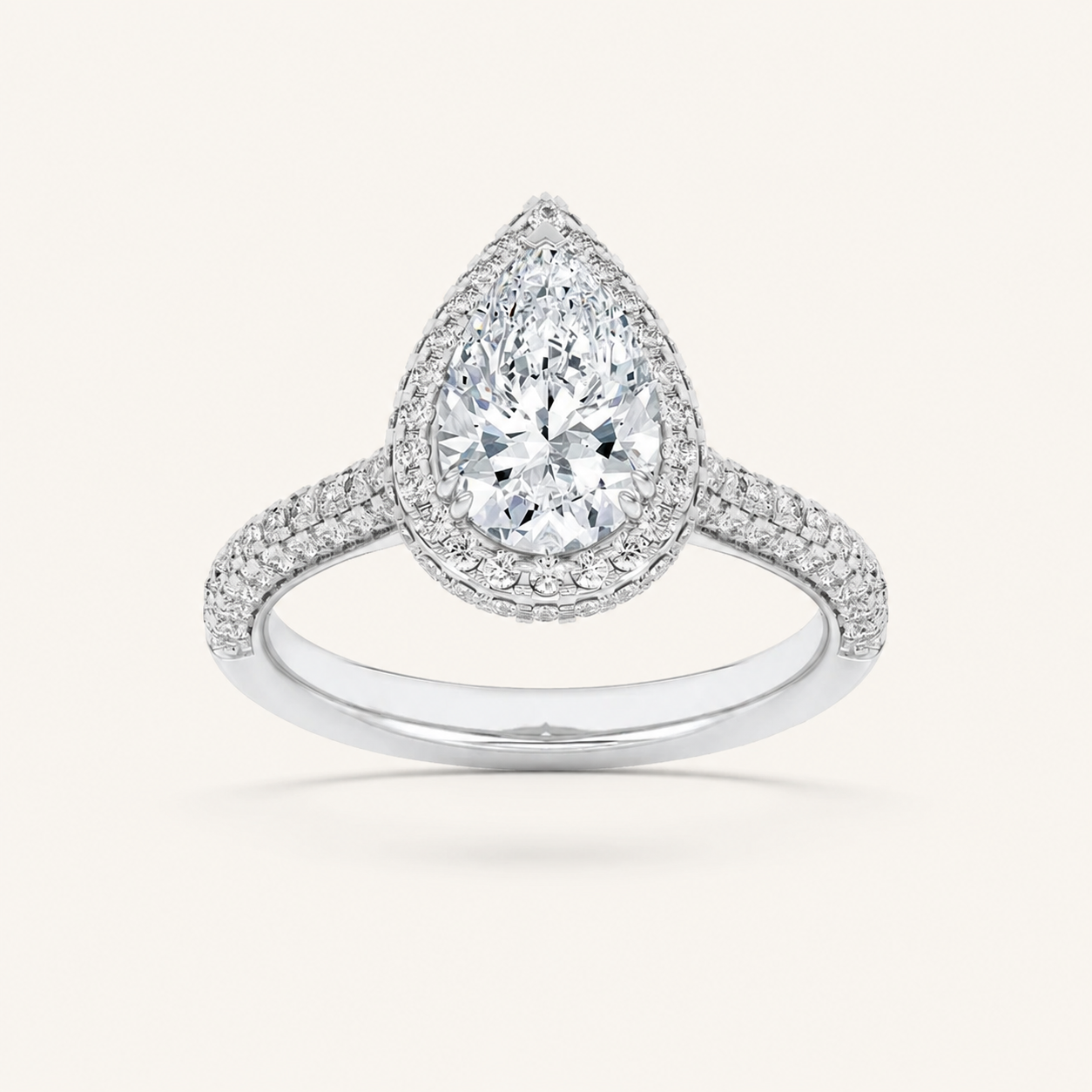 3CT Pear Cut Lab Grown Diamond Halo Accented Engagement Ring