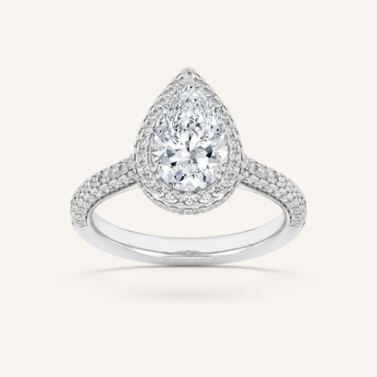 3CT Pear Cut Lab Grown Diamond Halo Accented Engagement Ring