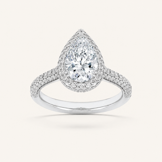3CT Pear Cut Lab Grown Diamond Halo Accented Engagement Ring