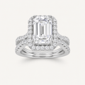 4CT Emerald Cut Lab Grown Diamond Split Shank Halo Engagement Ring