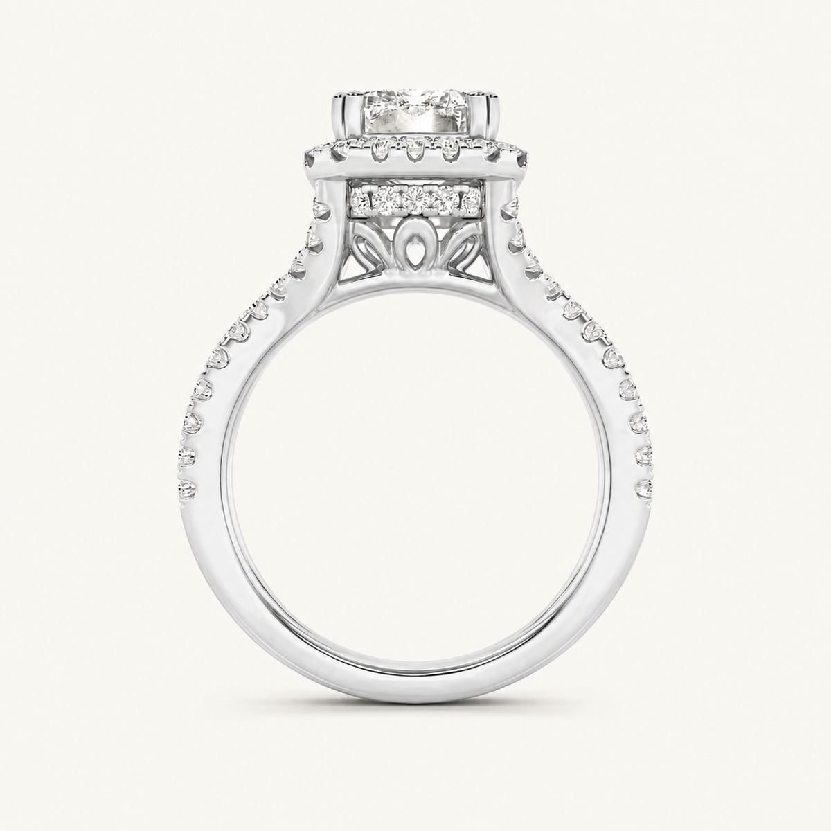 4CT Emerald Cut Lab Grown Diamond Split Shank Halo Engagement Ring