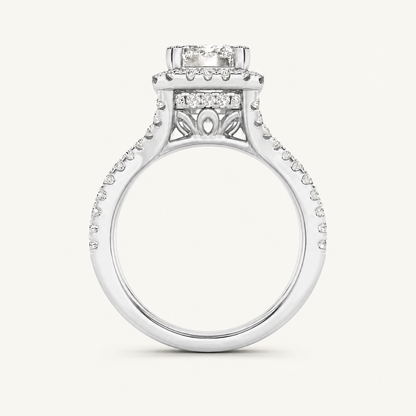 4CT Emerald Cut Lab Grown Diamond Split Shank Halo Engagement Ring