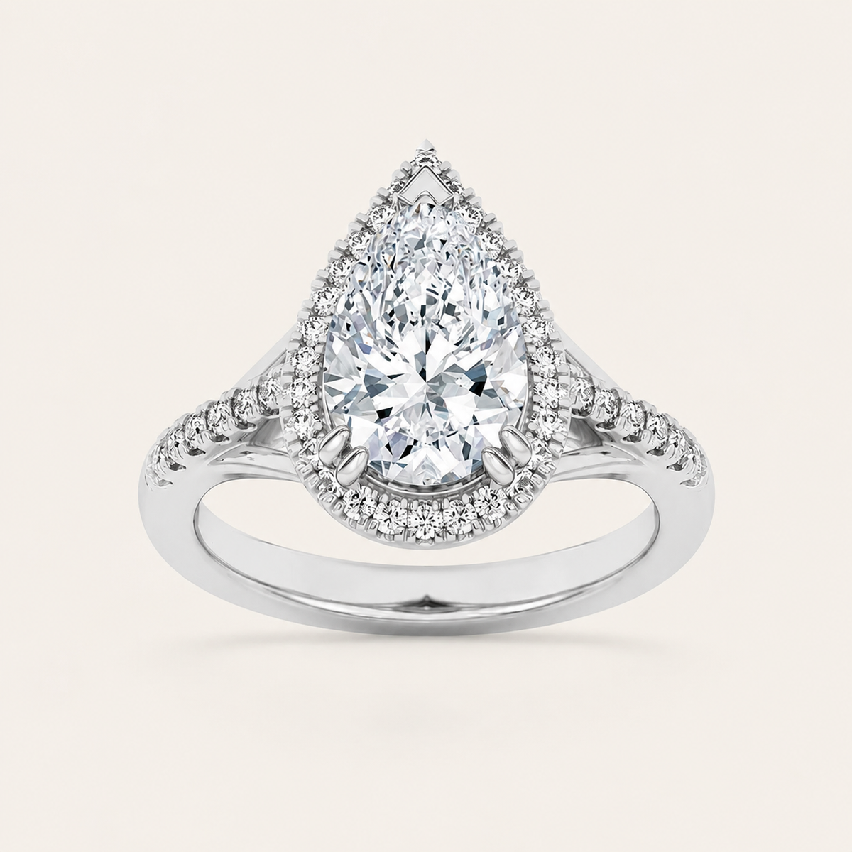 3CT Pear Cut Lab Grown Diamond Halo Engagement Ring