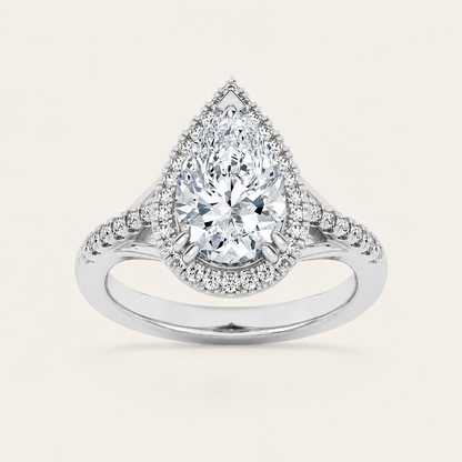 3CT Pear Cut Lab Grown Diamond Halo Engagement Ring