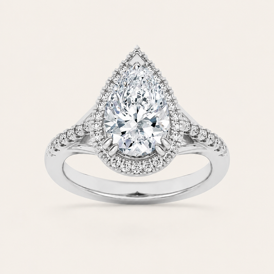 3CT Pear Cut Lab Grown Diamond Halo Engagement Ring