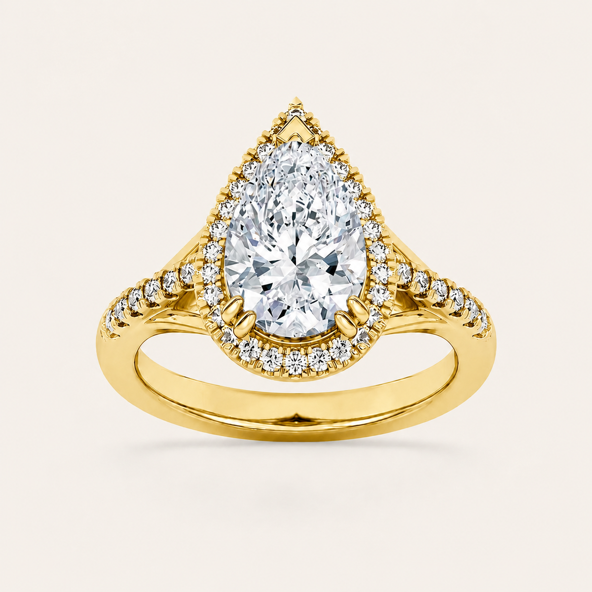 3CT Pear Cut Lab Grown Diamond Halo Engagement Ring