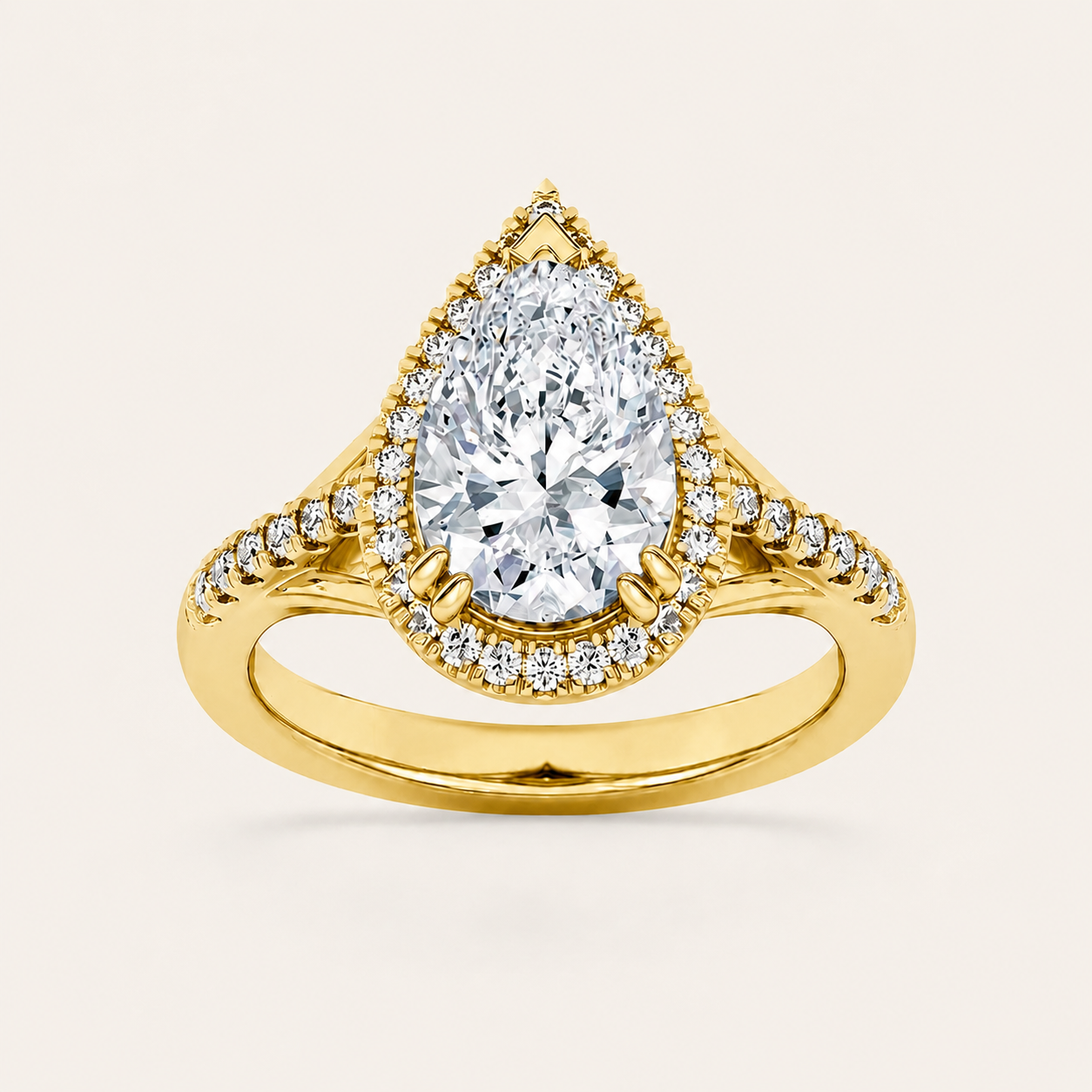 3CT Pear Cut Lab Grown Diamond Halo Engagement Ring