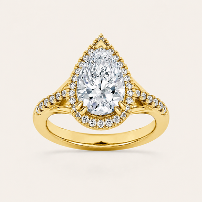 3CT Pear Cut Lab Grown Diamond Halo Engagement Ring