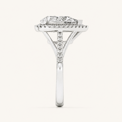 3CT Pear Cut Lab Grown Diamond Halo Engagement Ring