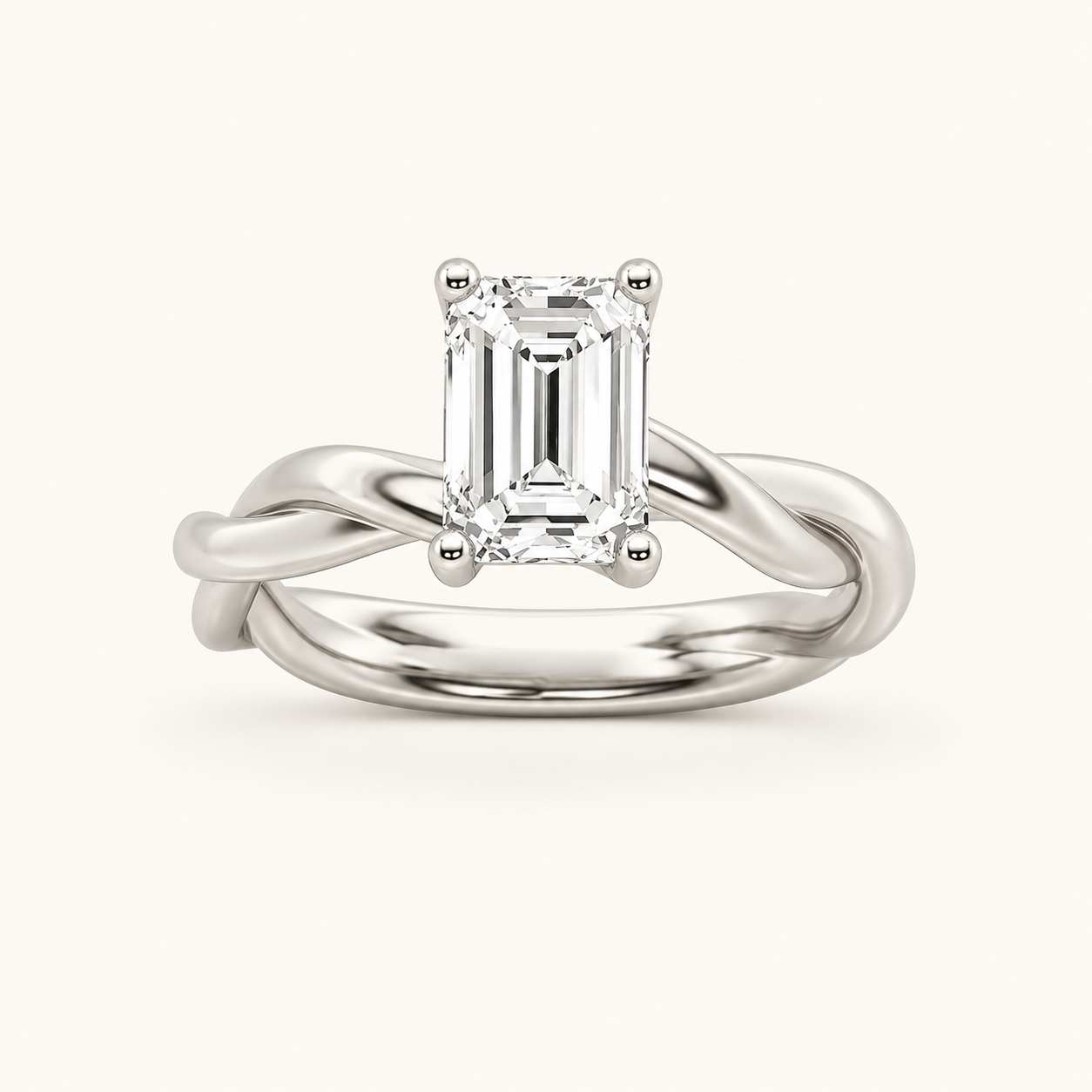 1CT Emerald Cut Lab Grown Diamond Twisted Shank Solitaire Engagement Ring