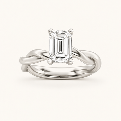 1.5CT Emerald Cut Lab Grown Diamond Twisted Shank Solitaire Engagement Ring