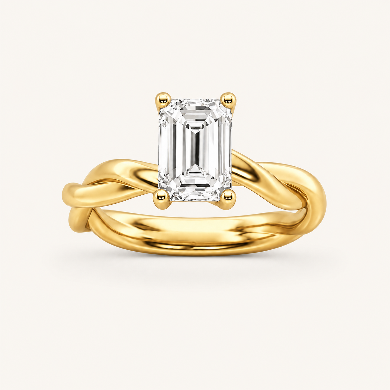1CT Emerald Cut Lab Grown Diamond Twisted Shank Solitaire Engagement Ring
