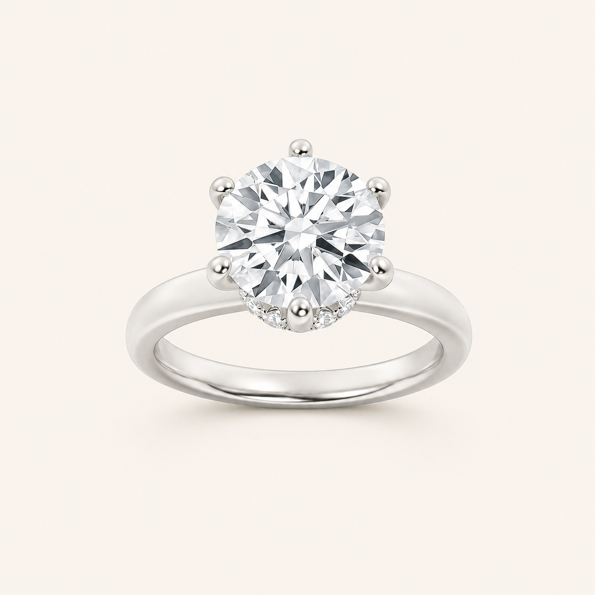2CT Round Cut Lab Grown Diamond Hidden Halo Plain Shank Engagement Ring