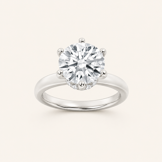 2CT Round Cut Lab Grown Diamond Hidden Halo Plain Shank Engagement Ring