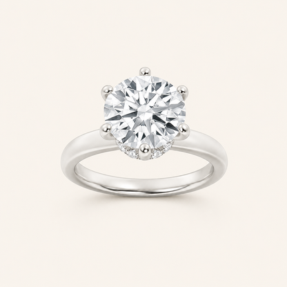 1CT Round Cut Lab Grown Diamond Hidden Halo Plain Shank Engagement Ring