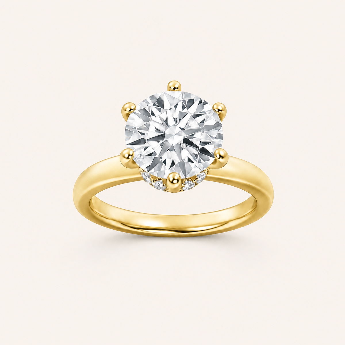 2CT Round Cut Lab Grown Diamond Hidden Halo Plain Shank Engagement Ring