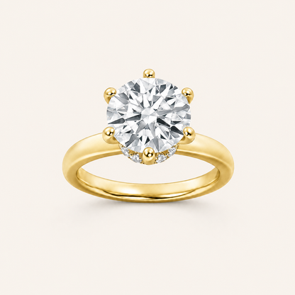 2CT Round Cut Lab Grown Diamond Hidden Halo Plain Shank Engagement Ring