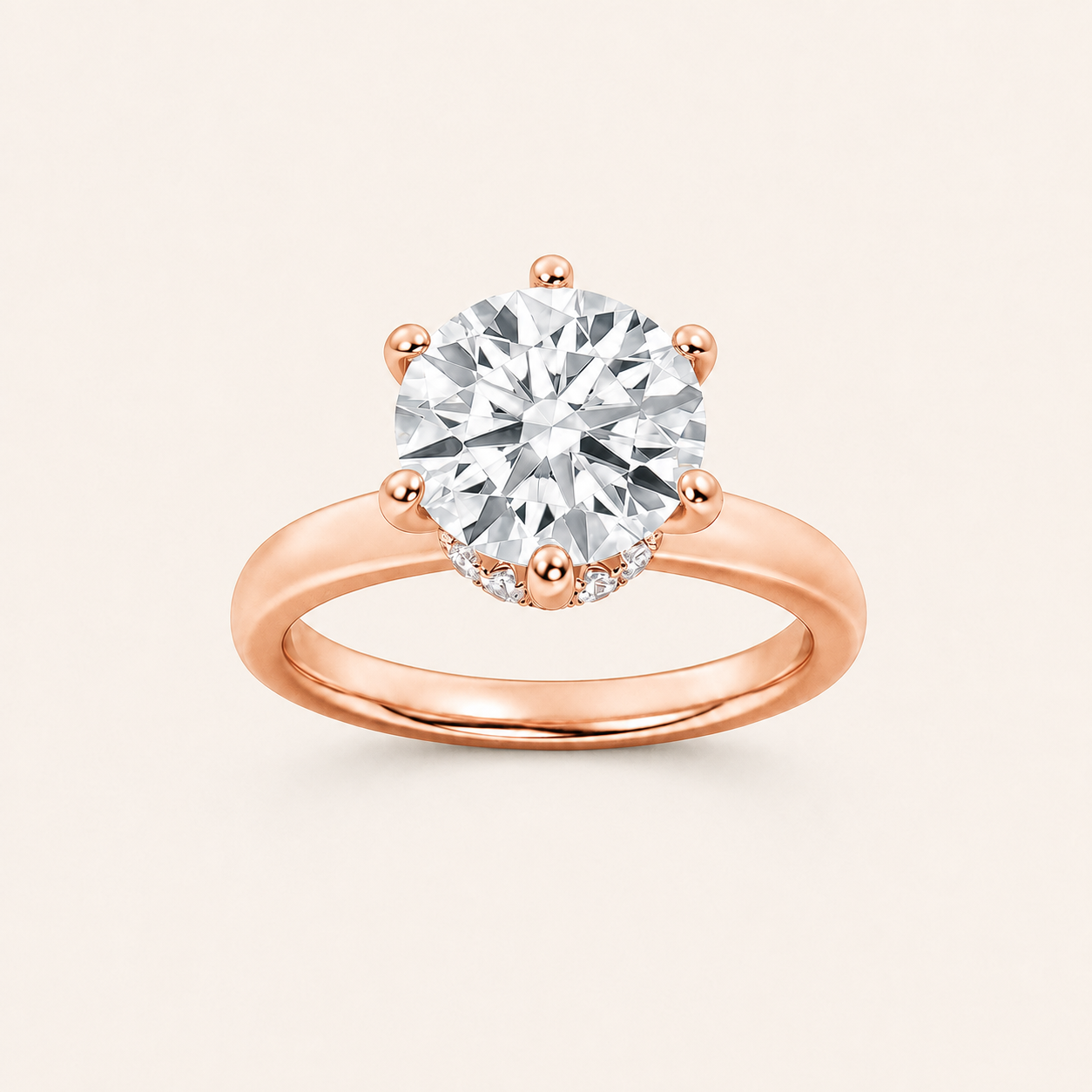 1CT Round Cut Lab Grown Diamond Hidden Halo Plain Shank Engagement Ring