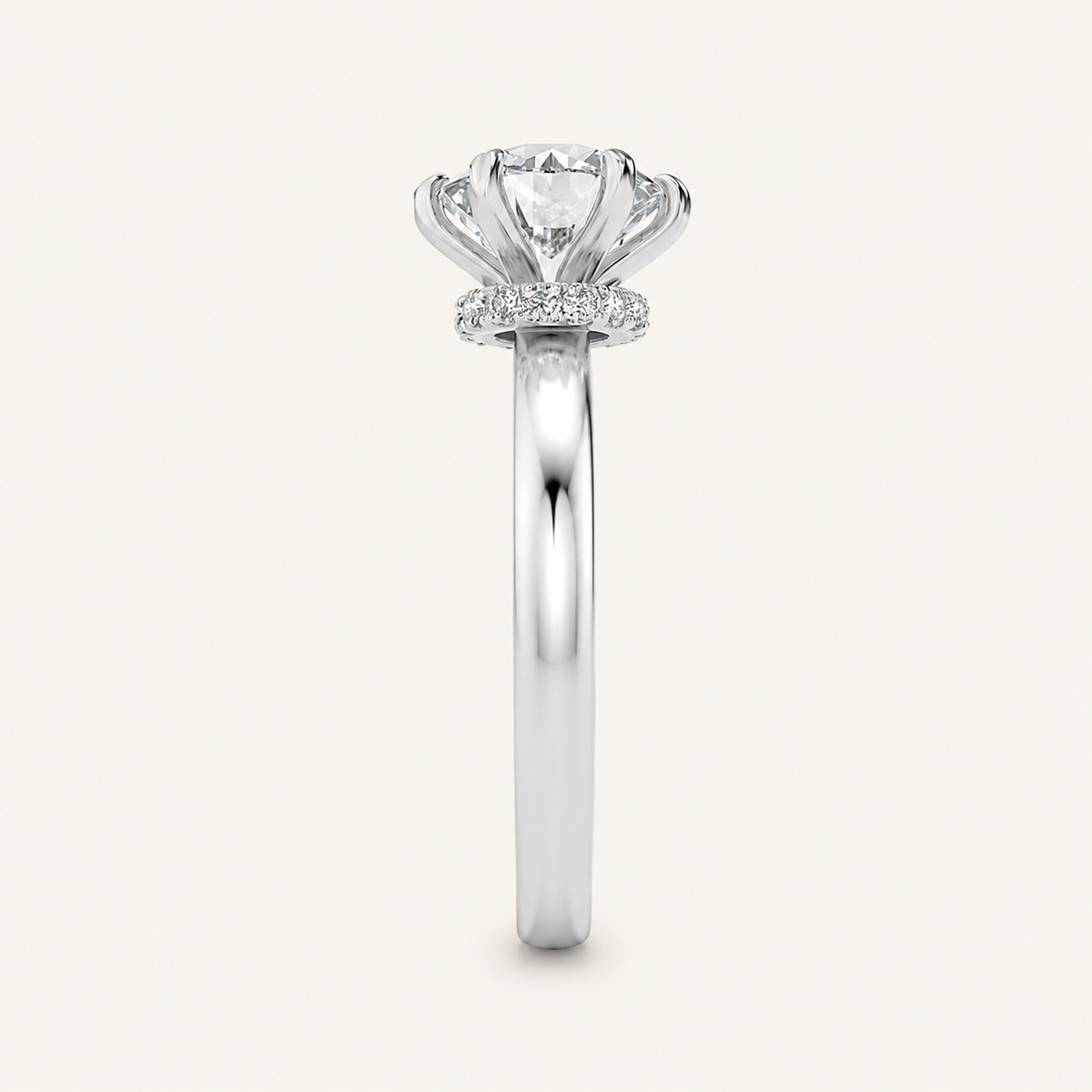 2CT Round Cut Lab Grown Diamond Hidden Halo Plain Shank Engagement Ring