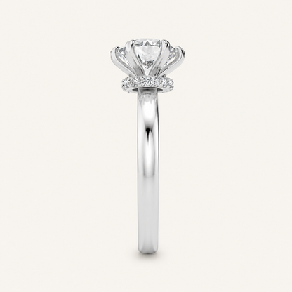 1CT Round Cut Lab Grown Diamond Hidden Halo Plain Shank Engagement Ring