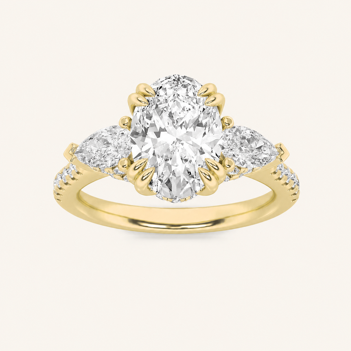 3CT Oval Cut Lab Grown Diamond Three Stone Engagement Ring