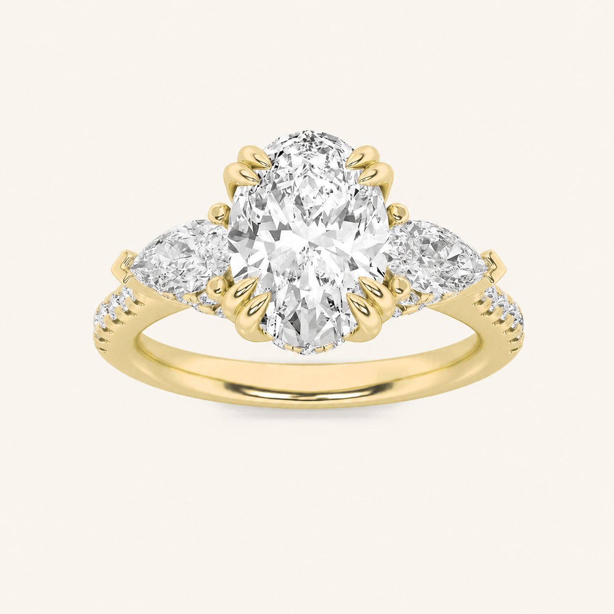 3CT Oval Cut Lab Grown Diamond Three Stone Engagement Ring