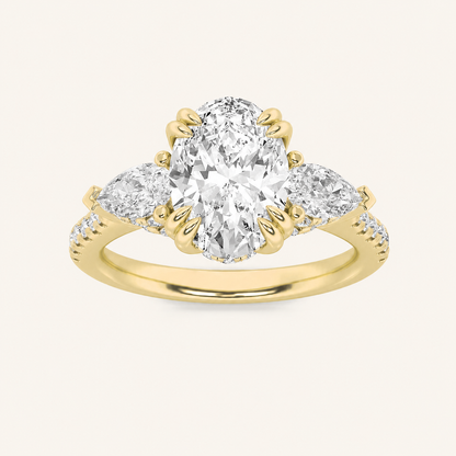 3CT Oval Cut Lab Grown Diamond Three Stone Engagement Ring
