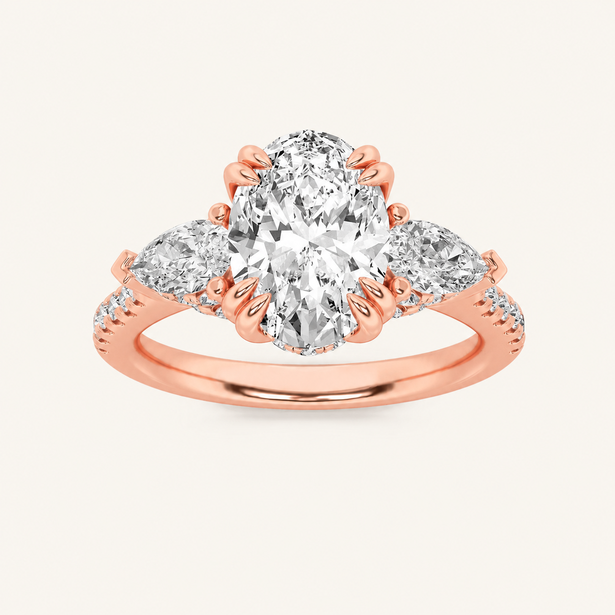 3CT Oval Cut Lab Grown Diamond Three Stone Engagement Ring