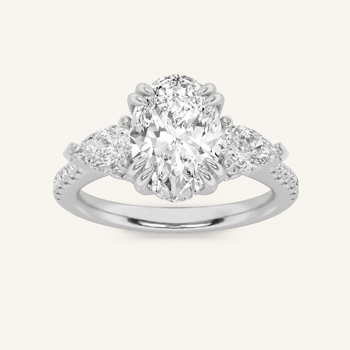 3CT Oval Cut Lab Grown Diamond Three Stone Engagement Ring