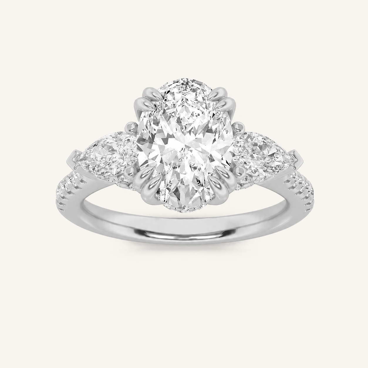 3CT Oval Cut Lab Grown Diamond Three Stone Engagement Ring