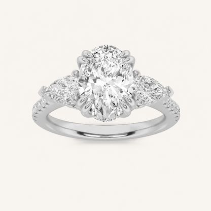 3CT Oval Cut Lab Grown Diamond Three Stone Engagement Ring