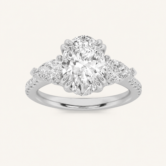 3CT Oval Cut Lab Grown Diamond Three Stone Engagement Ring