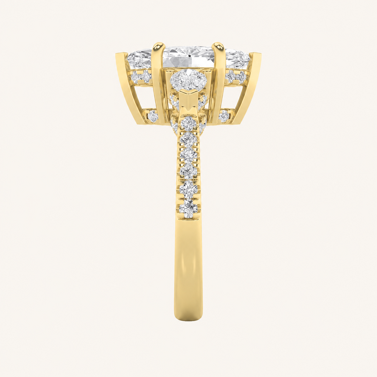 3CT Marquise Cut Lab Grown Diamond Three Stone Accented Engagement Ring